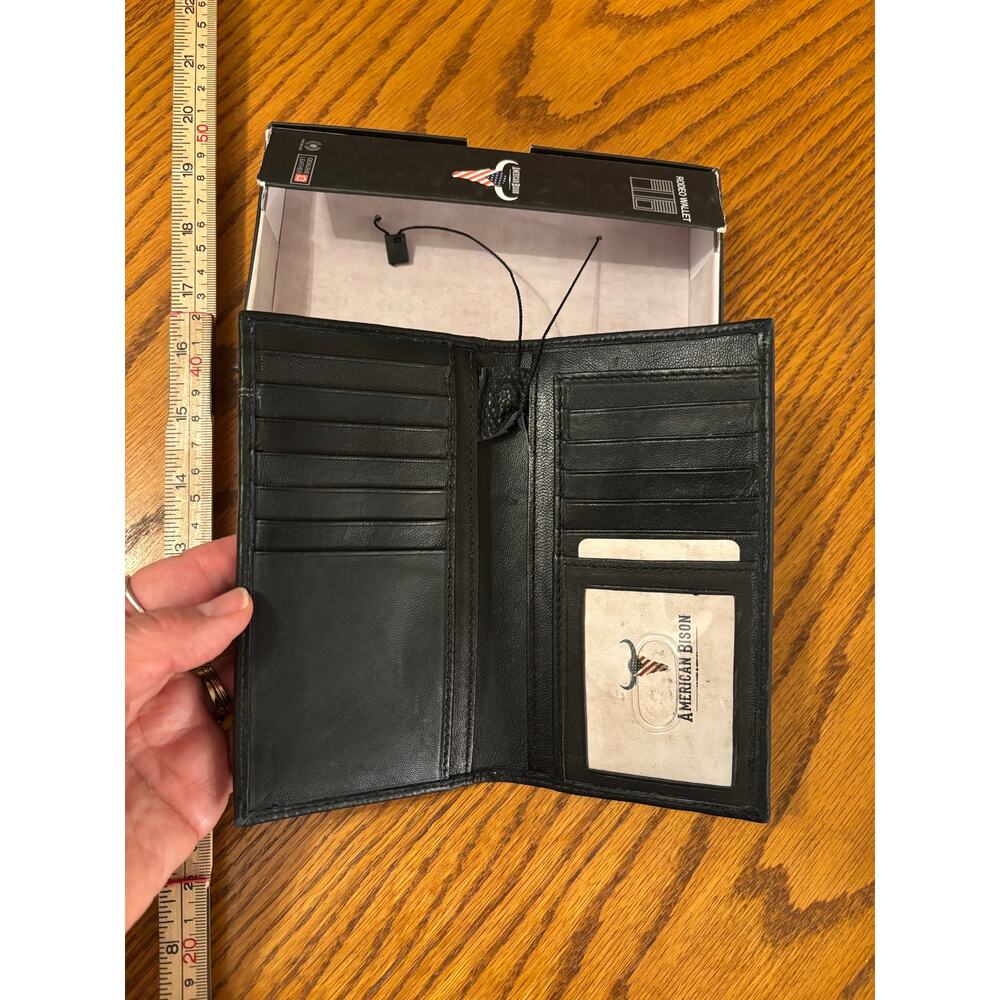 American Bison Rodeo leather checkbook style men wallet billfold RDF protection - Picture 2 of 5